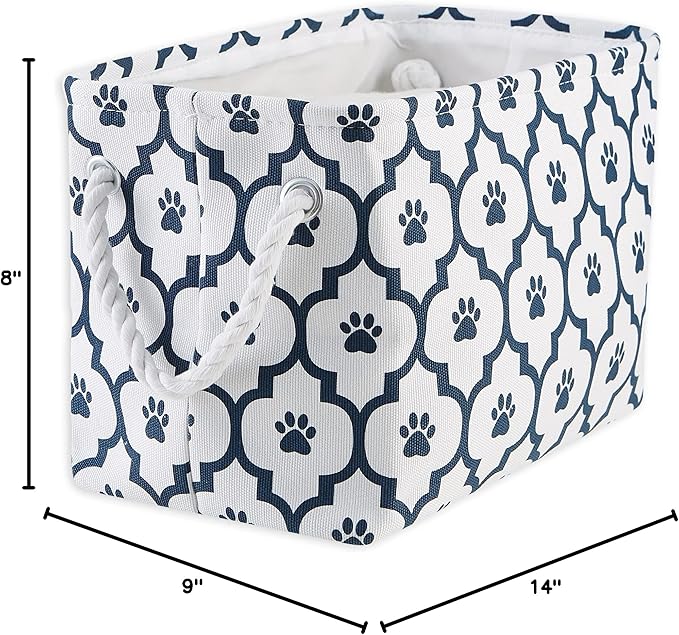 Bone Dry Pet Storage Collection Lattice Paw Print, Small Rectangle, White/Navy