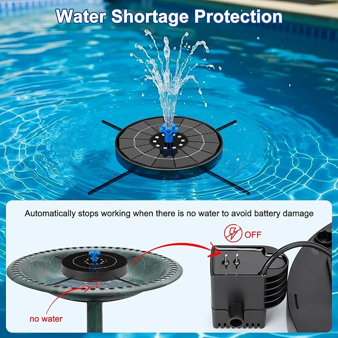 Solar Fountain Pump with 3 Spray Height Adjustments, Upgraded Glass Solar Bird Bath Fountains with LED Lights,6 Nozzles,Outdoor Solar Water Fountain for Bird Bath, Garden, Pool, Pond (Blue)