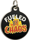 Bad Tags Personalized Dog and Cat ID Tags in 25+ Designs and 2 Sizes - 5 Lines of Custom Engraved Text - Funny Cute Personalized Pet Tags (Fueled by Chaos, Small (1 inch))