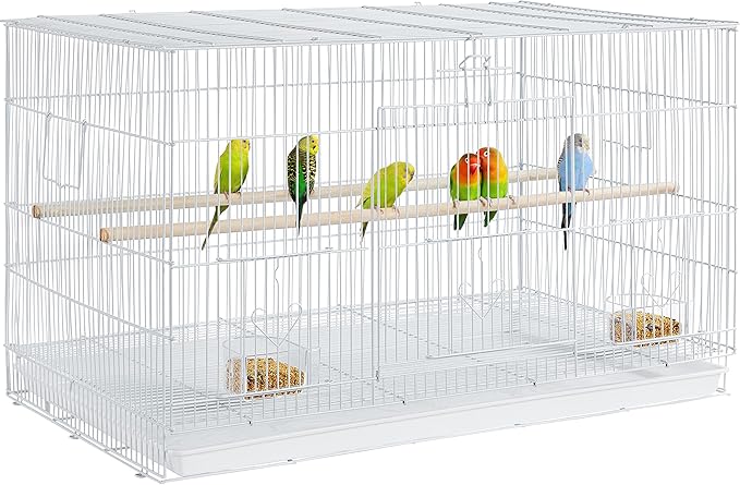 Yaheetech 30‘’ Flight Bird Cage Stackable Design for Small and Medium Birds with Slide Out Tray and Bottom Grate Budgies Cockatiels Lovebirds Canaries Parakeet Cage, White