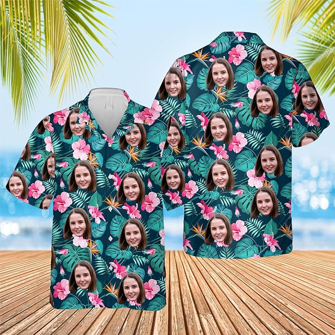 DILYPOD Custom Hawaiian Shirt with Face, Personalized Button Down Hawaiian Shirts for Men, Women, Photo Hawaiians Shirt