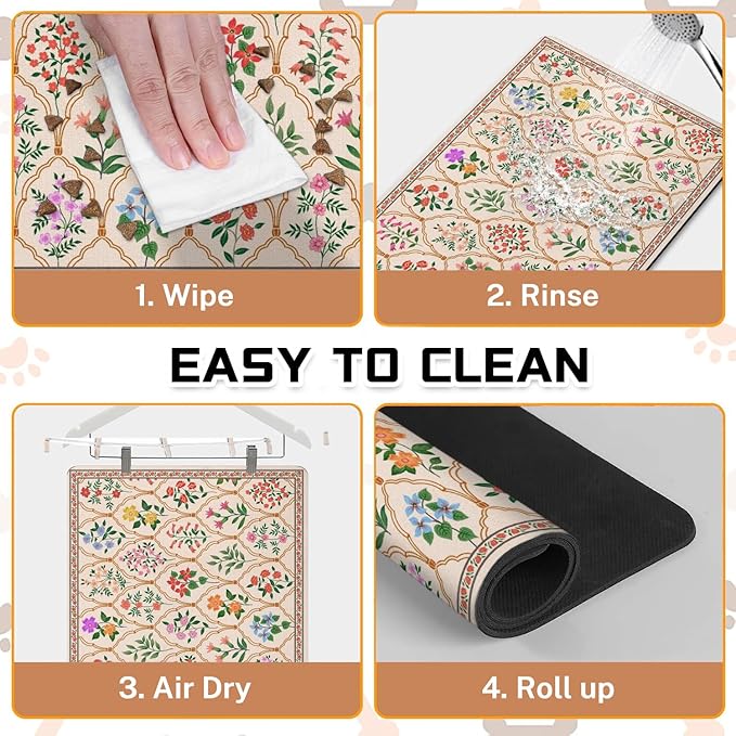 Absorbent Pet Dog Bowl Mat for Food and Water, Pet Cat Food Feeding Mat with Non Slip Rubber Backing, Dog Food Mats for Floors Waterproof, 17"x30"