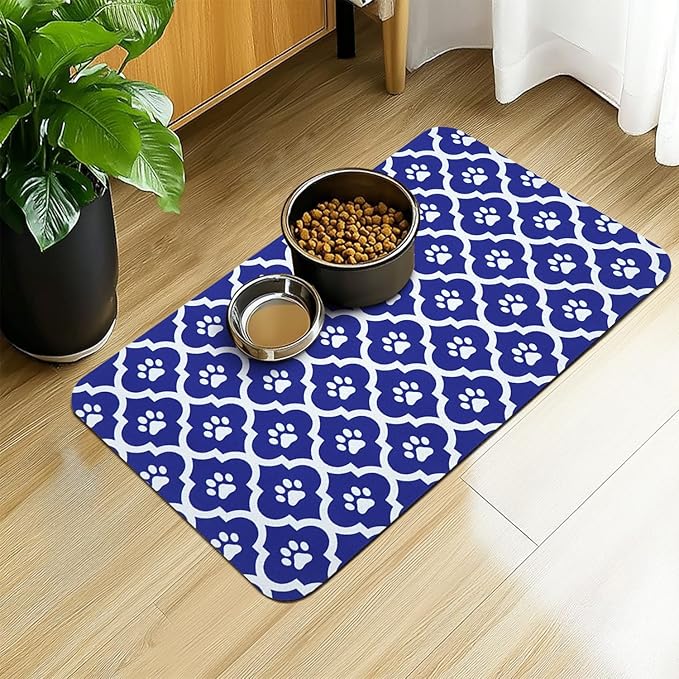 Dog Food Mat 16X24 Inch Pet Feeding Absorbent Mats for Floor Cat Water Bowl Placemats Non-Slip Washable Dog Mat for Food and Water