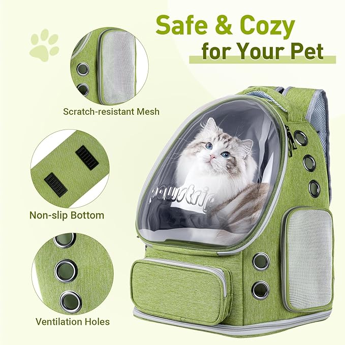 Pawstrip Cat Backpack Carrier with Large Space Bubble Window, Airline Approved Breathable Pet Carrier for Small Dogs Cats up to 15lbs, Foldable for Travel Hiking & Outdoor Use