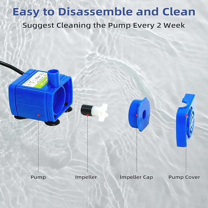 IP68 DR-DC160 Submersible Water Pump Cat Water Fountain Pump for Tritone Ceramic, Stainless Steel, Round Flower Cap Cat Fountains, Automatic Pet Water Dispenser Replacement Pump (with LED & Brush)