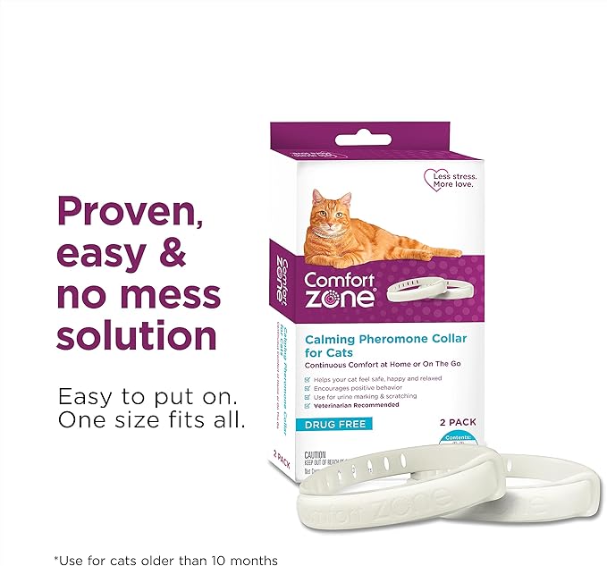 Comfort Zone Cat Calming Collar Savings Pack: 2 30-Day Calming Collars for 60 Days of Calm; Cat Pheromones Help Anxiety, Reduce Stress, Urine Marking, Scratching; Indoor or Outdoor Cats; Long-Lasting