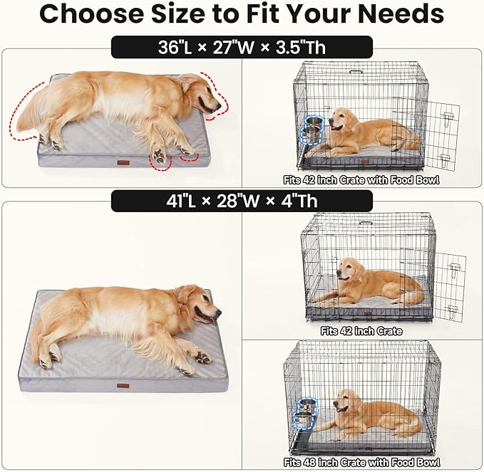 OhGeni Orthopedic Waterproof Dog Bed for Large Dogs, Machine-Washable Removable Cover in Easy-Clean Fabric, High Density Foam & Easy-Carry Handle, Suitable for Crate, 41 inch (Gray)