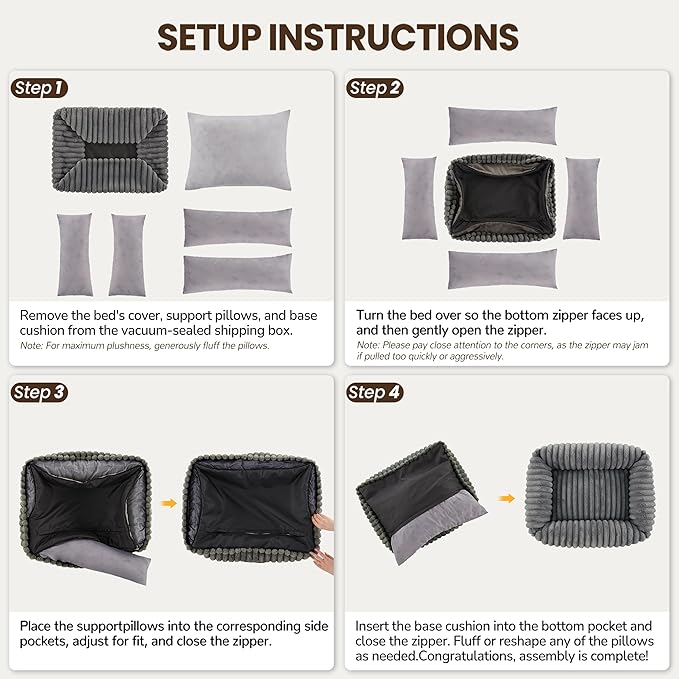 Washable Dog Bed for Small Medium Dogs - Rectangle Orthopedic Corduroy Fleece Pet Bed with Removable Cover and Nonskid Bottom, Calming Puppy Bed Soft Pet Sofa, Grey(35x25x9inchs)