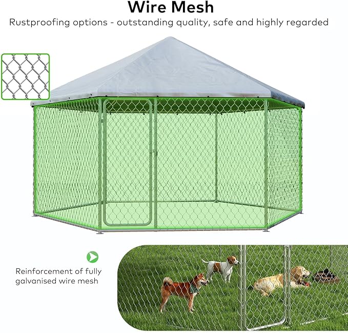 12x12 Outdoor Dog Kennel Outside Heavy Duty Dog Enclosure with Waterproof UV-Resistant Cover & Security Lock (149.6" L x 149.6" W x 95.3" H)