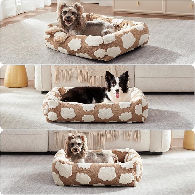 JOEJOY Large Dog Beds Large Sized Dog, Rectangle Washable Orthopedic Pet Bed with Removable Zipper Cover, Cute Soft Calming Puppy Pet Bed with Jacquard Shaggy Plush & Non Skid Bottom