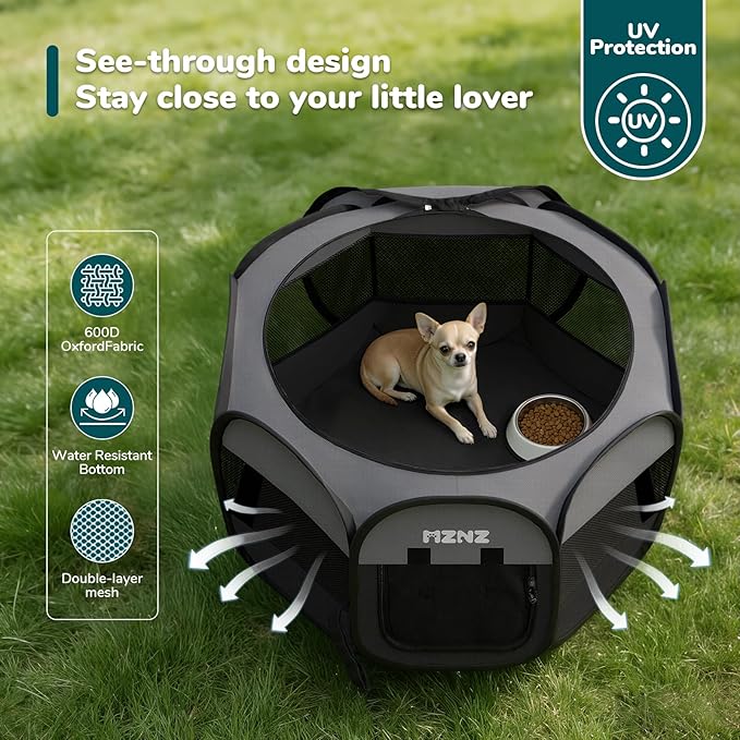 Dog Cat Playpen, Portable Puppy Pet Crate Indoor for Small Dogs Cats Rabbits, Foldable Dog Cage Enclosure for Outdoor, Pop Up Dogs Tent Kennel with Carrying Case, Dark Grey