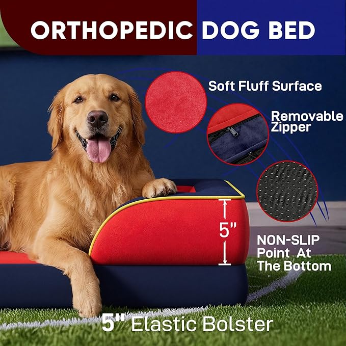 Comfort Expression Orthopedic Dog Bed for Extra Large Dogs 45x35 Inch, Waterproof Egg Crate Foam XL Pet Bed with Removable Bolsters, Dog Couch with Washable Cover & Non-Slip Bottom, Kansas