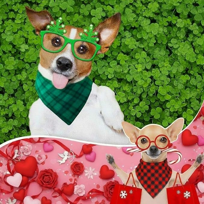 Abbylike 50 Pcs St. Patrick's Day Dog Bandanas Bulk Green Plaid Bandanas for Dogs Triangle Kerchief Bib Scarf for Pet Irish Holiday Costume Photo Props Accessories (25.6 x 17.7 x 17.7)