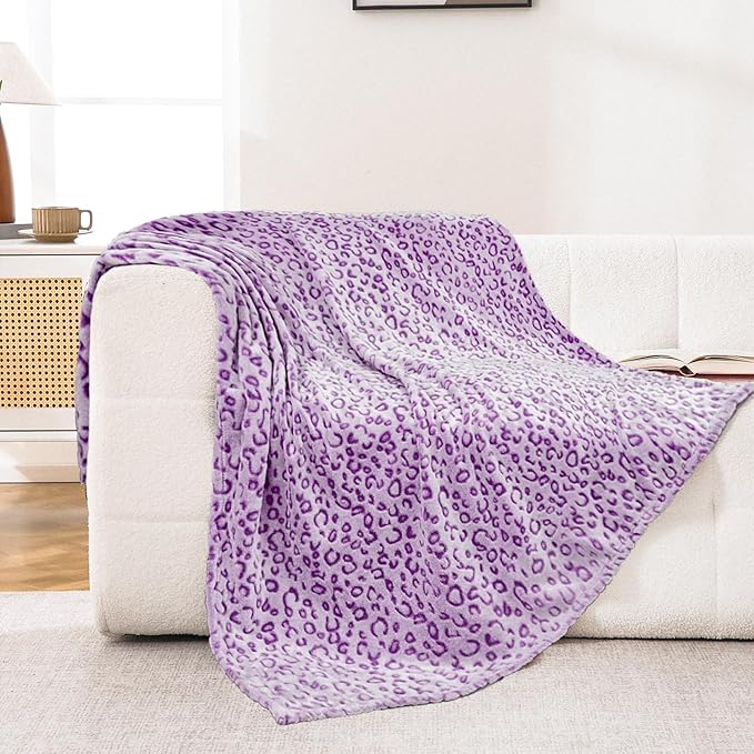 Bnuitland Purple Leopard Print Flannel Throw Blanket, 300 GSM Double Sided Fuzzy Fluffy for Bed Sofa Couch Travel, Super Soft Lightweight Cheetah Print Blanket for Adults and Kids, 50×40 inch