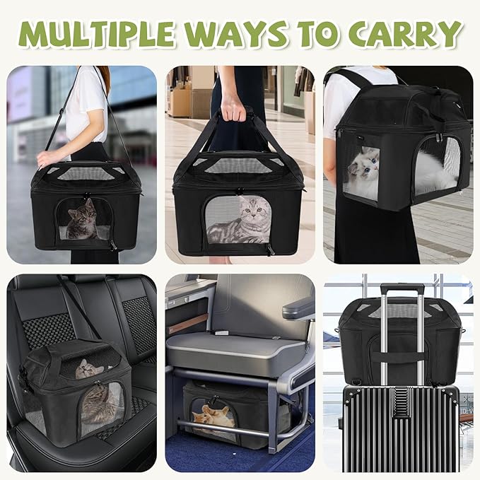 Premium Cat Carrier for Pets Up to 20 Lbs, Cat Travel Bag Soft-Sided Backpack Pet Carriers with Padded Shoulder Strap, Dog Carrier for Small Dogs Puppy Carry Airline Approved, Black