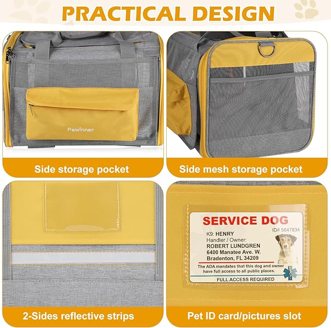 Pawinner Pet Carrier with Wheels, 17.7" x 13" x 13" Airline Approved Cat Carrier, Newly Designed Rolling Travel Bag with Telescopic Handle, for Small Dogs and All-Breed Cats