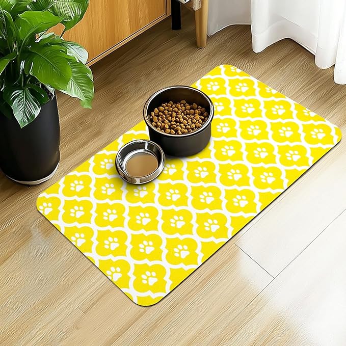 Dog Food Mat 16X24 Inch Pet Feeding Absorbent Mats for Floor Cat Water Bowl Placemats Non-Slip Washable Dog Mat for Food and Water