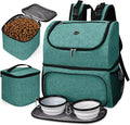 BAGLHER Pet Travel Bag, Double-Layer Pet Supplies Backpack (for All Pet Travel Supplies), Pet Travel Backpack with 2 Silicone Collapsible Bowls and 2 Food Baskets Green