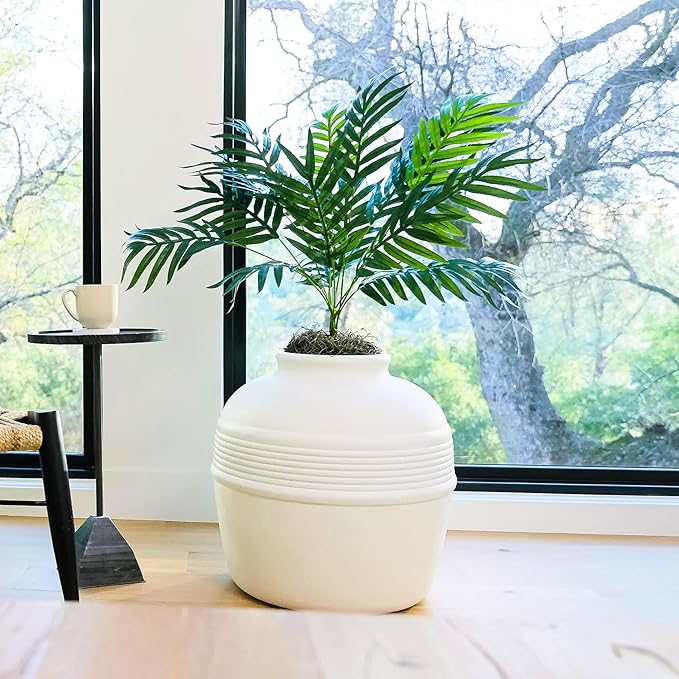 Good Pet Stuff Hidden Litter Box Planter, Decorative Cat Litter Enclosure with Carbon Filter, Artificial Plant, Easy Clean, Indoor Design, Original Round Style, Base Kit, White Birch