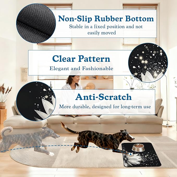 Magic White Lotus Pet Feeding Mat–Christmas Stocking Quick Dry Absorbent Dog Cat Food Mat, Non Slip Waterproof Bowl Placemat for Messy Eaters, Pet Accessories for Floors 12"x20"