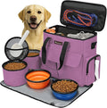 Modoker Dog Food Tote Bag, Airline Approved Pet Gear Travel Set Portable Diaper Accessories Organizer with 2 Food Storage Containers, 2 Collapsible Bowls, 1 Feeding Mat (Pink)