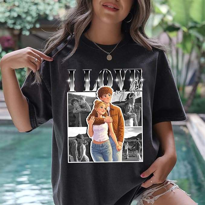 Custom Bootleg Rap Tee, Personalized Girlfriend Vintage Graphic T-Shirt, Photo Shirt, Valentine Birthday Gifts