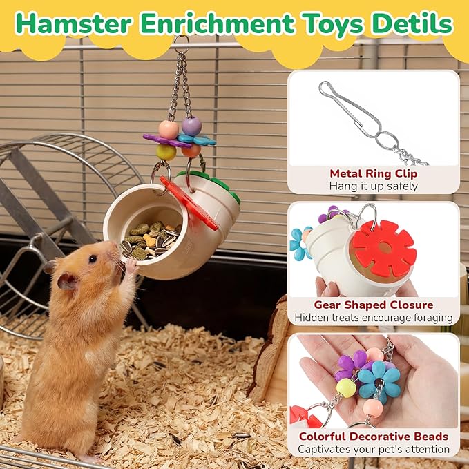 Shappy 2 Pack Rat Enrichment Toys Hanging Foraging Feeder, Interactive Treat Puzzle with Wide Opening Lid, Slow Feeding Cage Accessory for Rats, Hamsters, Guinea Pigs