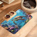 Sea Turtle Dog Cat Food Mat,Colorful Coral Absorbent Waterproof Placemat for Food and Water Non Slip Rubber Backing Durable Feeding Pad for Clean Floors 12" x 20"