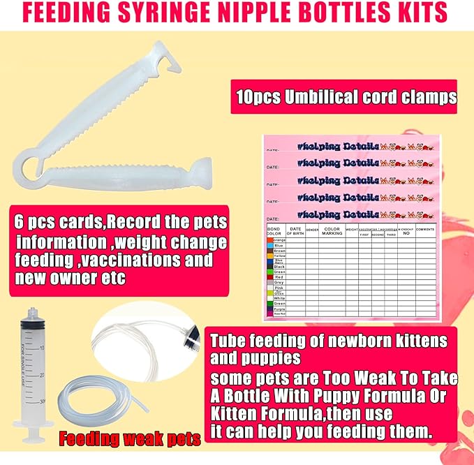 kewen Puppy Kitten Whelping Supplies, Whelping kit for Puppies Birth,Kitten Supplies,Dog Supplies,Puppy kit,Kitten Bottle Feeding kit for New Born Puppy Supplies and Kitten (Whelping Kit)