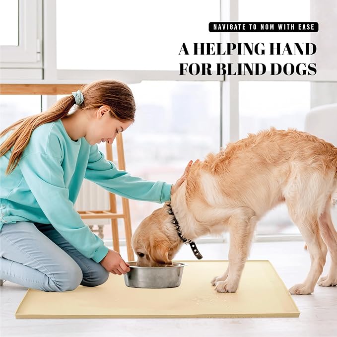 AVERYDAY 100% Waterproof Thicker Silicone Dog Food Mat, 0.63'' Raised Edge Bowl Mat for Food & Water, Non Slip Pet Feeding Placemat for Messy Drinkers, Perfect for Large Medium Small Breeds, 32"x24"