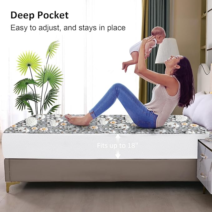 Waterproof Mattress Protector Full, Fitted Sheet Style Breathable Mattress Cover with Deep Pocket Fits Up to 18'', Noiseless Bed Cover for Kids Adults Pets, Machine Washable (Sheep, Full)