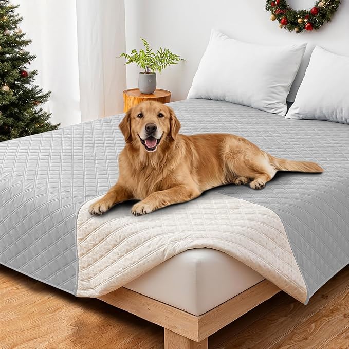 Waterproof Dog Bed Cover, Non-Slip Dog Blanket for Couch, Couch Covers for Dogs Washable, Pet Blanket for Furniture, Pet Bed Mat for Sofa, Car, Pet Supplies (82x120 Inch, Light Grey)