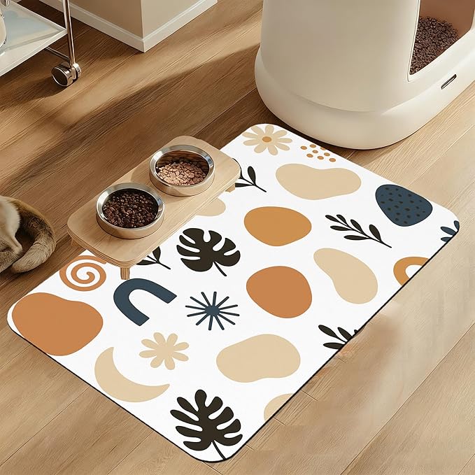 Boho Style Dog Food Mat–Christmas Stocking Absorbent Quick Dry Feeding Placemat for Food and Water Bowls, Non Slip Rubber Backing, Waterproof Pet Supplies for Mess-Free Eating 16"x24"