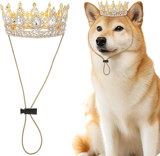 Abbylike Pet Rhinestone King Crown, Queen Crown for Birthday New Year Costume for Small Dog Cat Cosplay Party Accessories Adoption Celebration Wedding Birthday Photos Prop Costume(White,Medium)