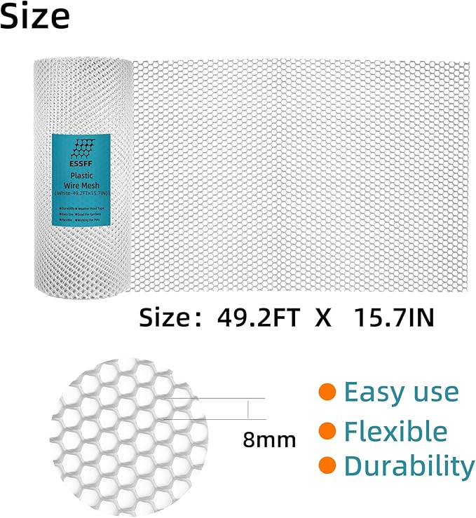 Pet & Garden Safeguard - 15.7IN x 49.2FT Roll - White Plastic Netting, Multi-Use Decorative Fence for Poultry, Dogs, Rabbits,Chicken and Snake Barrier