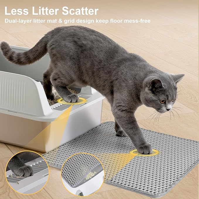 TENTIZON Large Stainless Steel Cat Litter Box, Open Top Metal Kitty Litter Tray with High Sides, Litter Mat, Scoop for Indoor Cats, Kitten,Big Cats, No Odor, No Mess, Leak Proof, Easy Clean