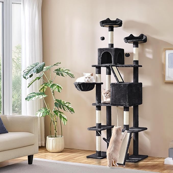Yaheetech Cat Tree, 82.5in Extra Large Tower w/Cute Perches, Cozy Condo, 8 Scratching Posts, Basket, Multi Level Cat Tree for Indoor Cats, Black