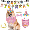 Happy Birthday Dog Party Supplies Kit - Dog Party Hat, Bandana, Bowtie & Happy Birthday Banner Decorations for Small Dogs, Puppy Birthday Outfit Accessories & Pet Birthday Party Decor (Pink)