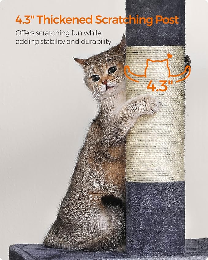 Feandrea Cat Tree, 40.6-Inch Cat Tower, Plush Condo for Extra Large Cats up to 44 lb, Large Perch, 2 Caves, Scratching Post, Smoky Gray UPCT614G01