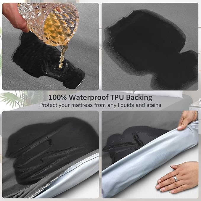 Twin Mattress Protector Waterproof, Fitted Sheet Style Breathable Mattress Cover with Deep Pocket Fits Up to 18'', Noiseless Bed Cover for Kids Adults, Machine Washable (Light Gray, 39'' X 75'')