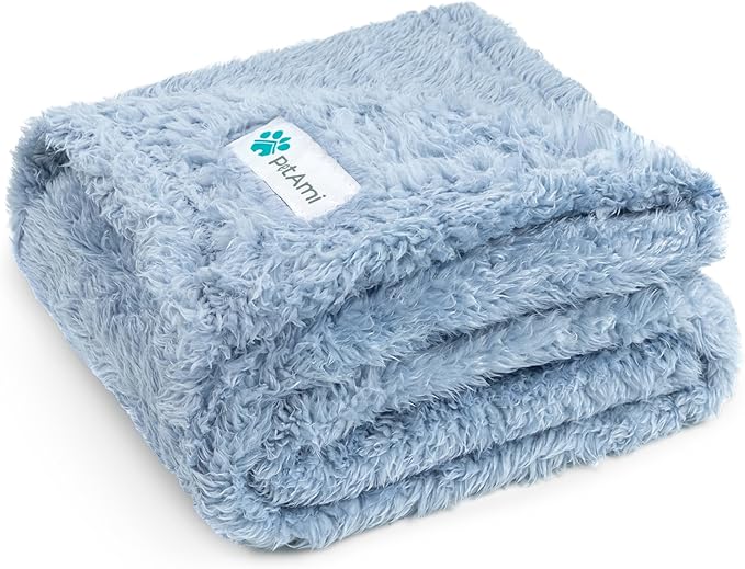 PetAmi Dog & Cat Blanket - Fluffy Soft, Sherpa Fleece, Calming, Washable, Blue, Medium 29x40