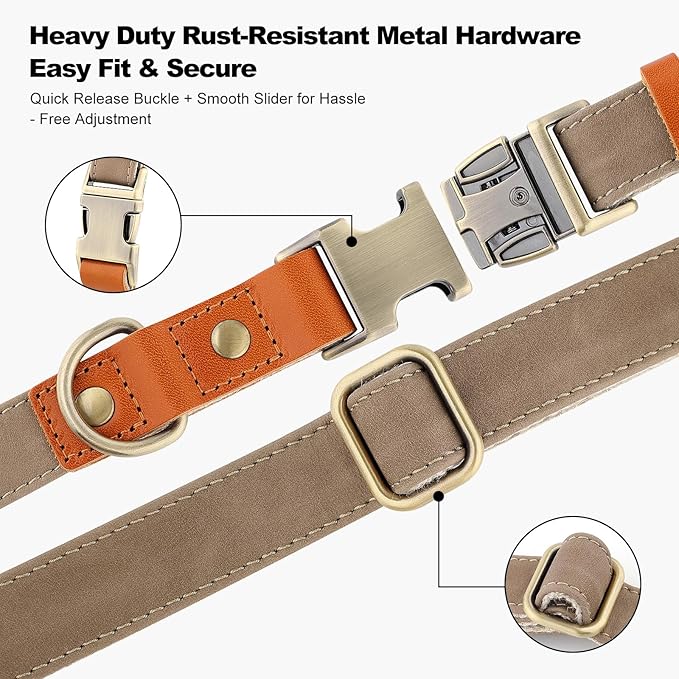 Plutus Pet Genuine Leather & Hemp Dog Collar – Adjustable Heavy Duty Pet Collar with Quick Release Metal Buckle, Soft & Stylish for Puppy and Small, Medium, Large Dogs (Ash Brown, XS)
