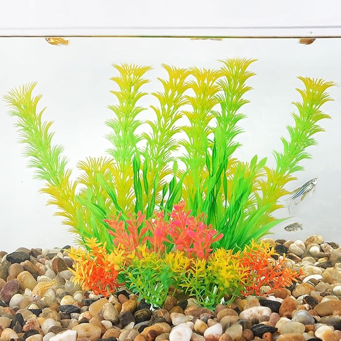 AQUANEAT Artificial Fish Tank Plants, Aquarium Decorations, Yellow Plastic Accessories, 10pcs