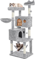 Yaheetech 64.5in Extra Large Multi-Level Cat Tree Kittens Play House Condo with Platform, Perch Hammock & Scratching Posts, Light Gray