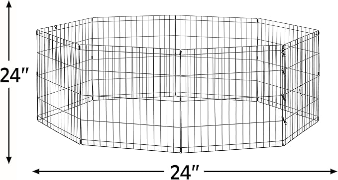 MidWest Homes for Pets Folding Metal Puppy / Dog Exercise Pen, Indoor/Outdoor Playpen with No Door, Provides 16 Sq Feet of Play Space, 24-Inches Tall, Black E-Coated