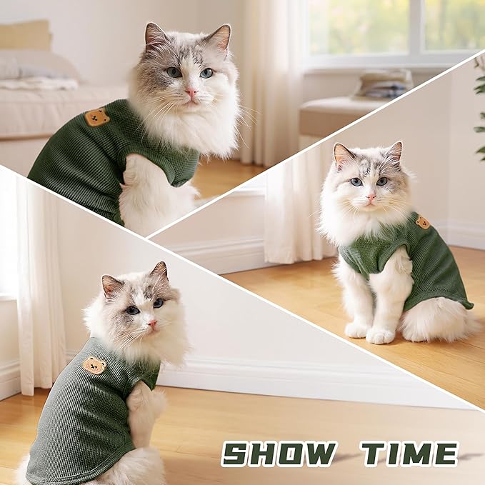 Waffle Knit Cat & Dog T Shirt for Small Dogs, Stretchable Puppy Shirt for Sphynx Cats & Small Breeds, Pet Clothes | Breathable Summer/Winter Apparel for Newborn(3PCS Large)
