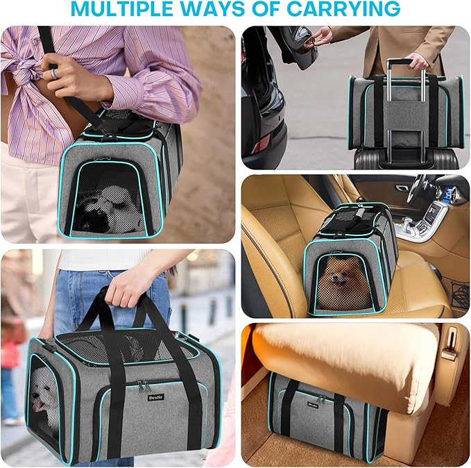 Premium Pet Carrier – Dog & Cat Travel Bag, Airline Approved, Soft-Sided Design for Small to Large Pets, TSA Compliant, Expandable & Collapsible (Gray)