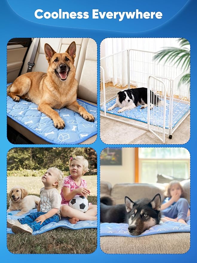 Rywell Dog Cooling Mat 2.0, Ocean Blue,59" x 40" Thick & Durable Cooling Mat for Extra Large Dogs, Long-Lasting Cool with Waterproof & Color-Changing Arc-Chill Tech (Q-Max>0.5) Washable& Non-Toxic