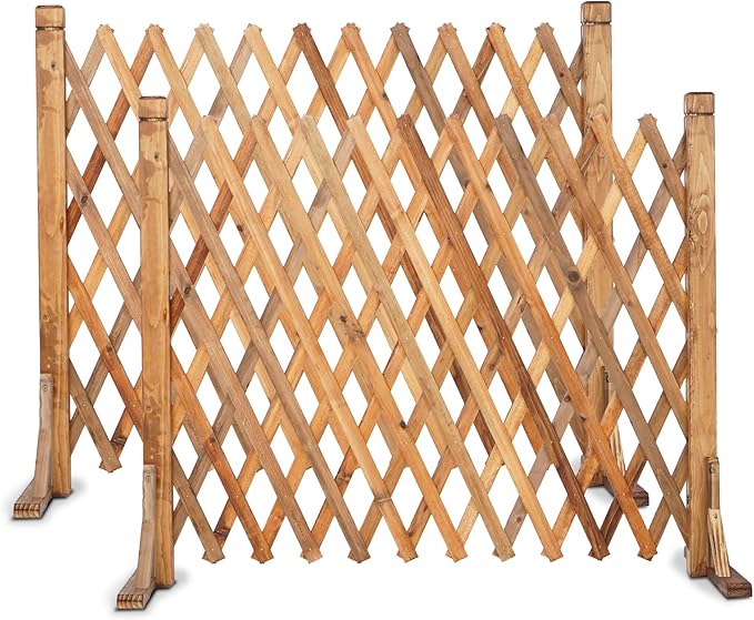 MYOYAY 2PCS Expandable Instant Fence Retractable Wooden Fence Wooden Pet Gate Freestanding Wood Plant Screen Fence Partition Wood Garden Trellis for Home Yard Garden Indoor Outdoor Decor