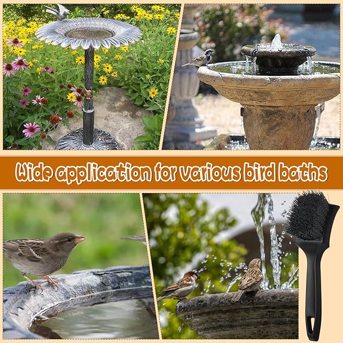 2 Pcs Brush for Bird Baths Black Hard Bristle Cleaning Brush with Ergonomic Handle Utility Bird Bath Cleaner for Bird Feeder Bath Accessories Fountain Outdoor Cleaning